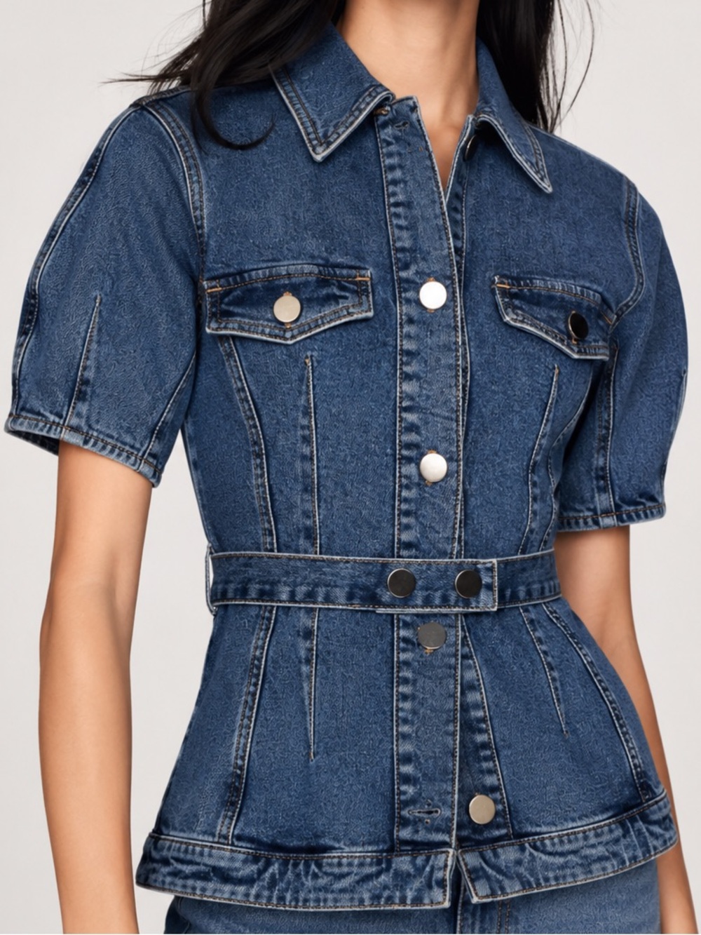 NWT Aligne Denim Jette Top Short Sleeve Belted Size 10